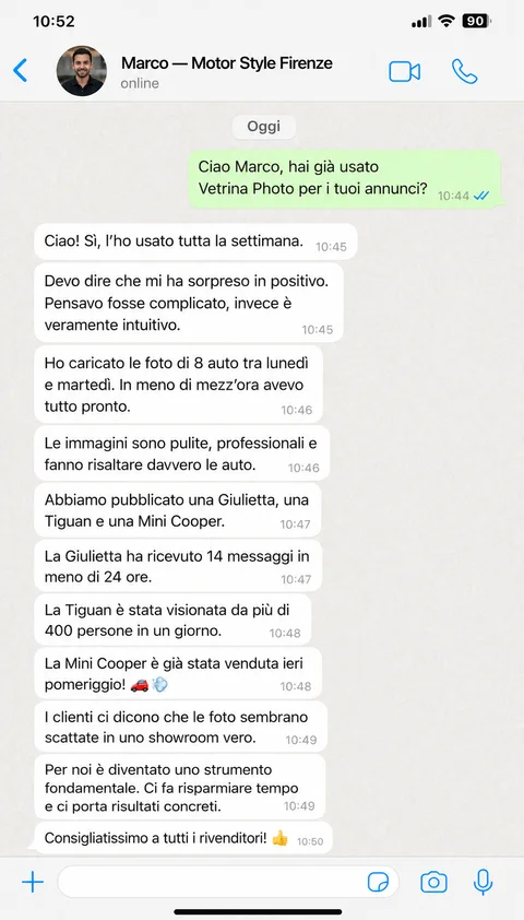 Feedback WhatsApp —Marco, Motor Style Firenze